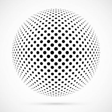 3D vektör noktalı resim küre beyaz. Noktalı küresel arka plan. Gölge logo şablonu. Beyaz arka plan üzerinde izole noktalar.