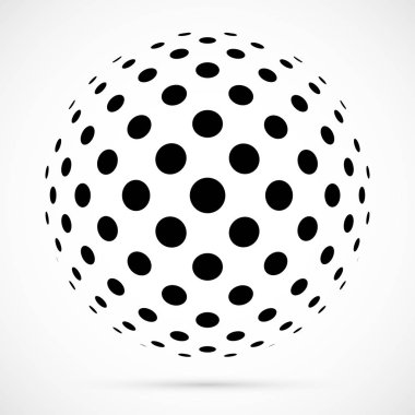 3D vektör noktalı resim küre beyaz. Noktalı küresel arka plan. Gölge logo şablonu. Beyaz arka plan üzerinde izole noktalar.