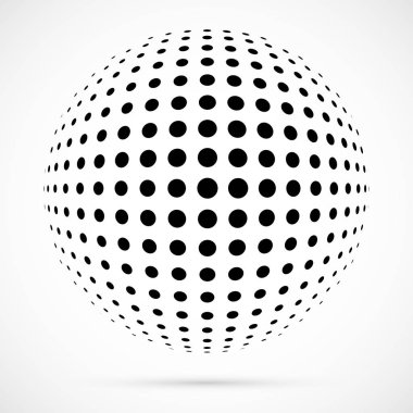 3D vektör noktalı resim küre beyaz. Noktalı küresel arka plan. Gölge logo şablonu. Beyaz arka plan üzerinde izole noktalar.