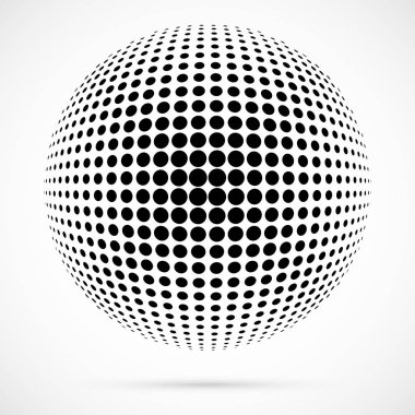 3D vektör noktalı resim küre beyaz. Noktalı küresel arka plan. Gölge logo şablonu. Beyaz arka plan üzerinde izole noktalar.