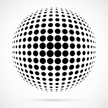 3D vektör noktalı resim küre beyaz. Noktalı küresel arka plan. Gölge logo şablonu. Beyaz arka plan üzerinde izole noktalar.