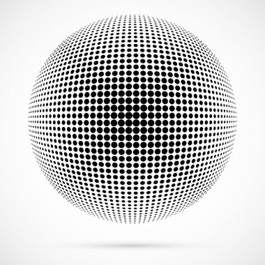 3D vektör noktalı resim küre beyaz. Noktalı küresel arka plan. Gölge logo şablonu. Beyaz arka plan üzerinde izole noktalar.