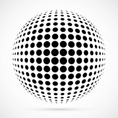 3D vektör noktalı resim küre beyaz. Noktalı küresel arka plan. Gölge logo şablonu. Beyaz arka plan üzerinde izole noktalar.