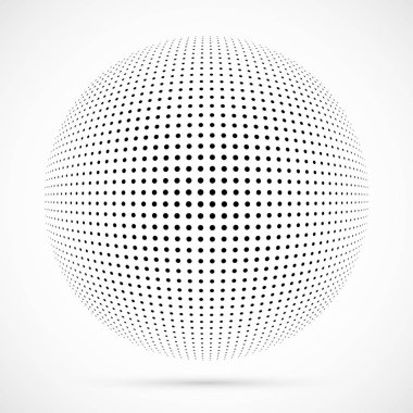 3D vektör noktalı resim küre beyaz. Noktalı küresel arka plan. Gölge logo şablonu. Beyaz arka plan üzerinde izole noktalar.