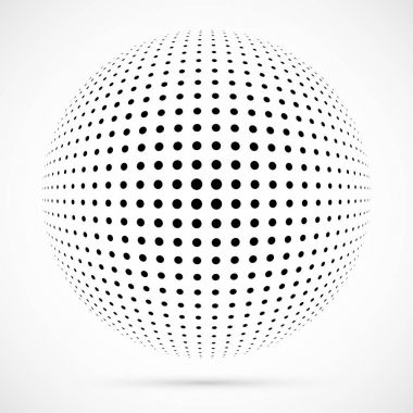 3D vektör noktalı resim küre beyaz. Noktalı küresel arka plan. Gölge logo şablonu. Beyaz arka plan üzerinde izole noktalar.