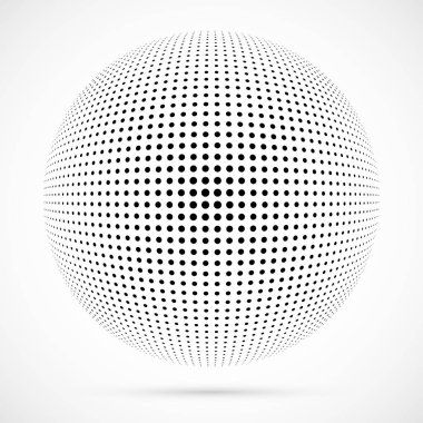 3D vektör noktalı resim küre beyaz. Noktalı küresel arka plan. Gölge logo şablonu. Beyaz arka plan üzerinde izole noktalar.