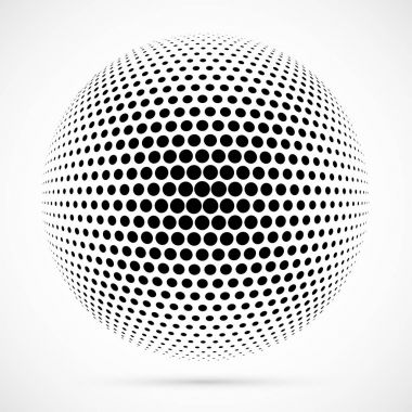 3D vektör noktalı resim küre beyaz. Noktalı küresel arka plan. Gölge logo şablonu. Beyaz arka plan üzerinde izole noktalar.