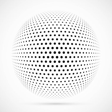 3D vektör noktalı resim küre beyaz. Noktalı küresel arka plan. Gölge logo şablonu. Beyaz arka plan üzerinde izole noktalar.