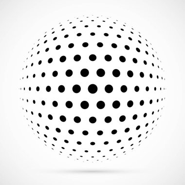 3D vektör noktalı resim küre beyaz. Noktalı küresel arka plan. Gölge logo şablonu. Beyaz arka plan üzerinde izole noktalar.