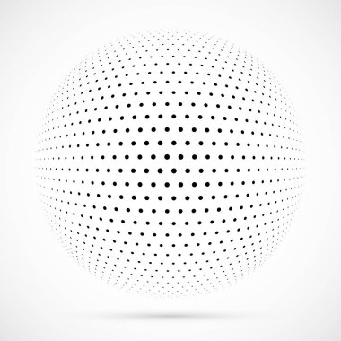 3D vektör noktalı resim küre beyaz. Noktalı küresel arka plan. Gölge logo şablonu. Beyaz arka plan üzerinde izole noktalar.