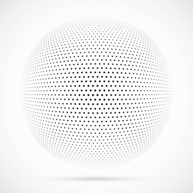 3D vektör noktalı resim küre beyaz. Noktalı küresel arka plan. Gölge logo şablonu. Beyaz arka plan üzerinde izole noktalar.