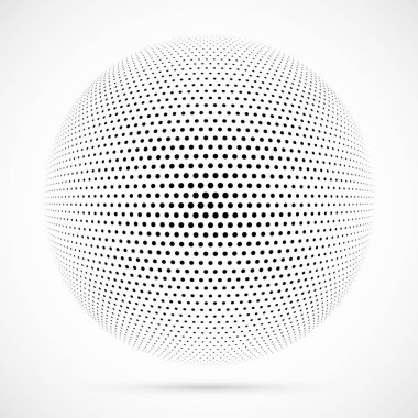 3D vektör noktalı resim küre beyaz. Noktalı küresel arka plan. Gölge logo şablonu. Beyaz arka plan üzerinde izole noktalar.