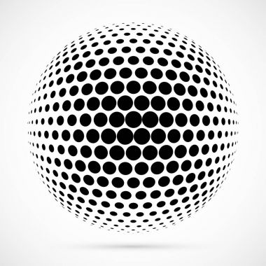 3D vektör noktalı resim küre beyaz. Noktalı küresel arka plan. Gölge logo şablonu. Beyaz arka plan üzerinde izole noktalar.