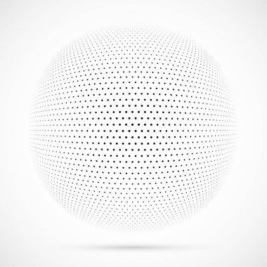 3D vektör noktalı resim küre beyaz. Noktalı küresel arka plan. Gölge logo şablonu. Beyaz arka plan üzerinde izole noktalar.