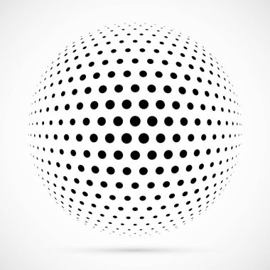 3D vektör noktalı resim küre beyaz. Noktalı küresel arka plan. Gölge logo şablonu. Beyaz arka plan üzerinde izole noktalar.