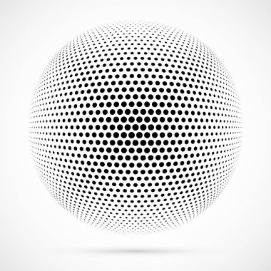 3D vektör noktalı resim küre beyaz. Noktalı küresel arka plan. Gölge logo şablonu. Beyaz arka plan üzerinde izole noktalar.