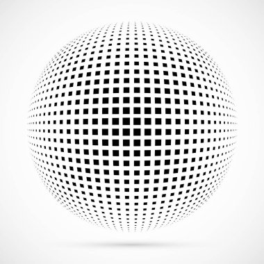 3D vektör noktalı resim küre beyaz. Noktalı küresel arka plan. Gölge logo şablonu. Beyaz arka plan üzerinde izole noktalar.