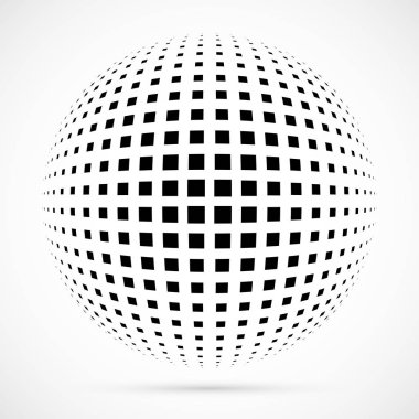 3D vektör noktalı resim küre beyaz. Noktalı küresel arka plan. Gölge logo şablonu. Beyaz arka plan üzerinde izole noktalar.