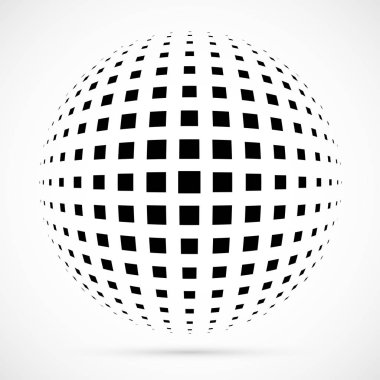 3D vektör noktalı resim küre beyaz. Noktalı küresel arka plan. Gölge logo şablonu. Beyaz arka plan üzerinde izole noktalar.