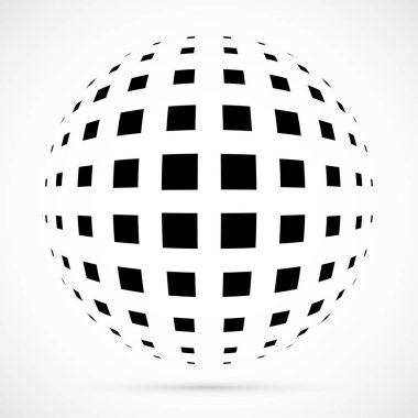 3D vektör noktalı resim küre beyaz. Noktalı küresel arka plan. Gölge logo şablonu. Beyaz arka plan üzerinde izole noktalar.