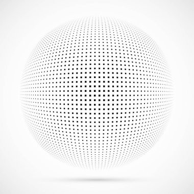 3D vektör noktalı resim küre beyaz. Noktalı küresel arka plan. Gölge logo şablonu. Beyaz arka plan üzerinde izole noktalar.