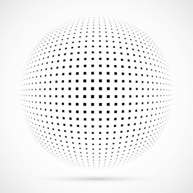 3D vektör noktalı resim küre beyaz. Noktalı küresel arka plan. Gölge logo şablonu. Beyaz arka plan üzerinde izole noktalar.