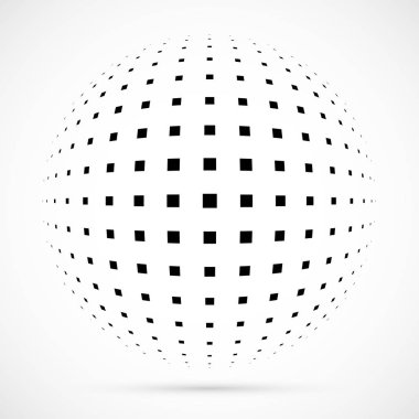 3D vektör noktalı resim küre beyaz. Noktalı küresel arka plan. Gölge logo şablonu. Beyaz arka plan üzerinde izole noktalar.