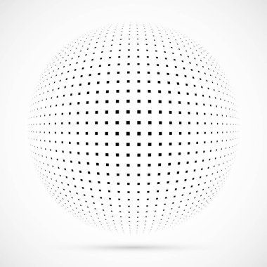 3D vektör noktalı resim küre beyaz. Noktalı küresel arka plan. Gölge logo şablonu. Beyaz arka plan üzerinde izole noktalar.