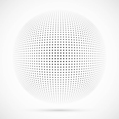 3D vektör noktalı resim küre beyaz. Noktalı küresel arka plan. Gölge logo şablonu. Beyaz arka plan üzerinde izole noktalar.