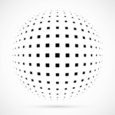 3D vektör noktalı resim küre beyaz. Noktalı küresel arka plan. Gölge logo şablonu. Beyaz arka plan üzerinde izole noktalar.