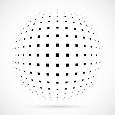 3D vektör noktalı resim küre beyaz. Noktalı küresel arka plan. Gölge logo şablonu. Beyaz arka plan üzerinde izole noktalar.