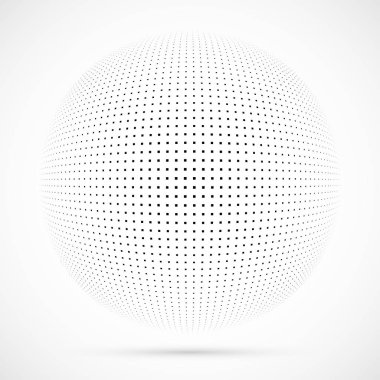 3D vektör noktalı resim küre beyaz. Noktalı küresel arka plan. Gölge logo şablonu. Beyaz arka plan üzerinde izole noktalar.