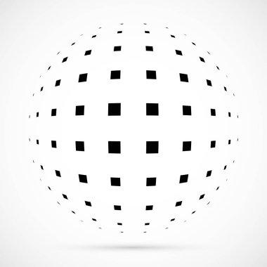 3D vektör noktalı resim küre beyaz. Noktalı küresel arka plan. Gölge logo şablonu. Beyaz arka plan üzerinde izole noktalar.
