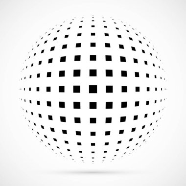 3D vektör noktalı resim küre beyaz. Noktalı küresel arka plan. Gölge logo şablonu. Beyaz arka plan üzerinde izole noktalar.