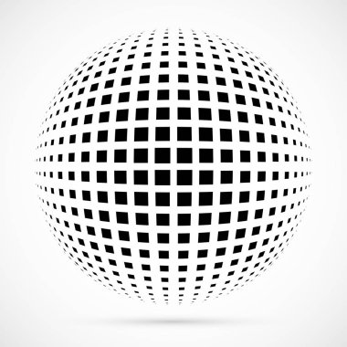 3D vektör noktalı resim küre beyaz. Noktalı küresel arka plan. Gölge logo şablonu. Beyaz arka plan üzerinde izole noktalar.