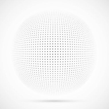 3D vektör noktalı resim küre beyaz. Noktalı küresel arka plan. Gölge logo şablonu. Beyaz arka plan üzerinde izole noktalar.