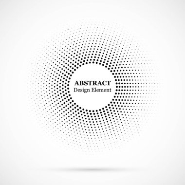 Yarım tonluk noktalı arka plan dolaştırılmış. Yarı ton etki vektör deseni. Beyaz arkaplanda izole edilmiş çember noktaları.