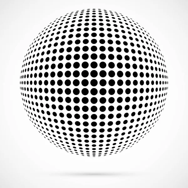 Witte 3D-vector halftone gebied. Gestippelde sferische achtergrond. Logo sjabloon met schaduw. Stippen geïsoleerd op de witte achtergrond. — Stockvector