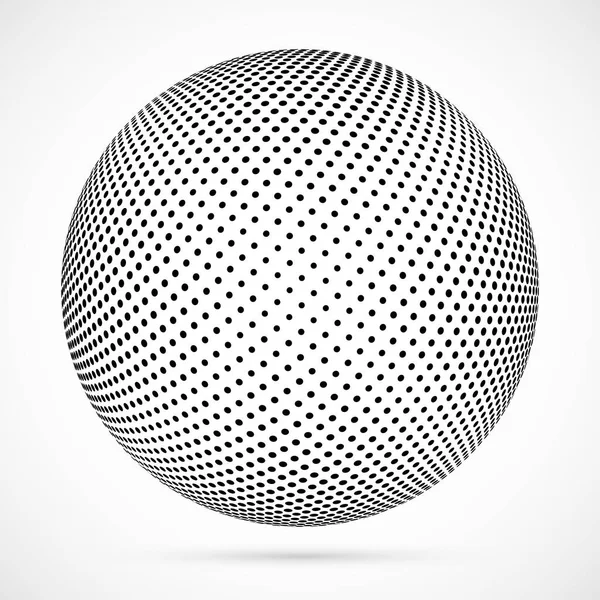 Witte 3D-vector halftone gebied. Gestippelde sferische achtergrond. Logo sjabloon met schaduw. Stippen geïsoleerd op de witte achtergrond. — Stockvector