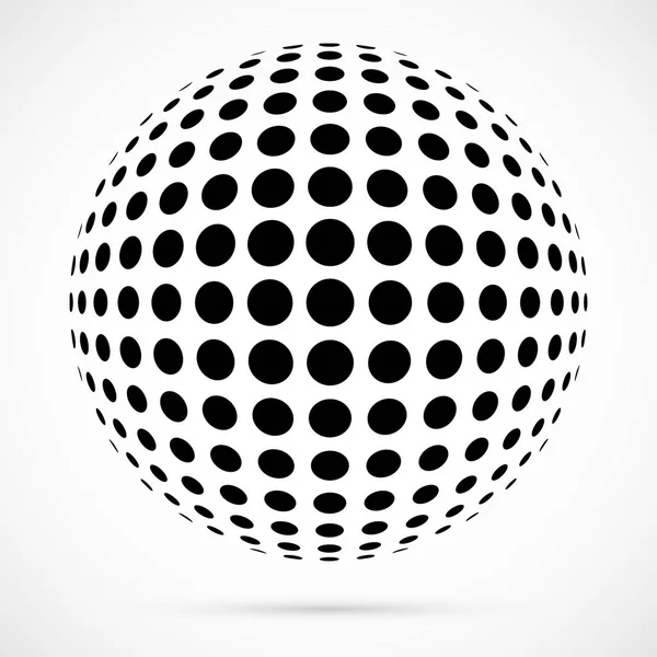 3D vektör noktalı resim küre beyaz. Noktalı küresel arka plan. Gölge logo şablonu. Beyaz arka plan üzerinde izole noktalar.