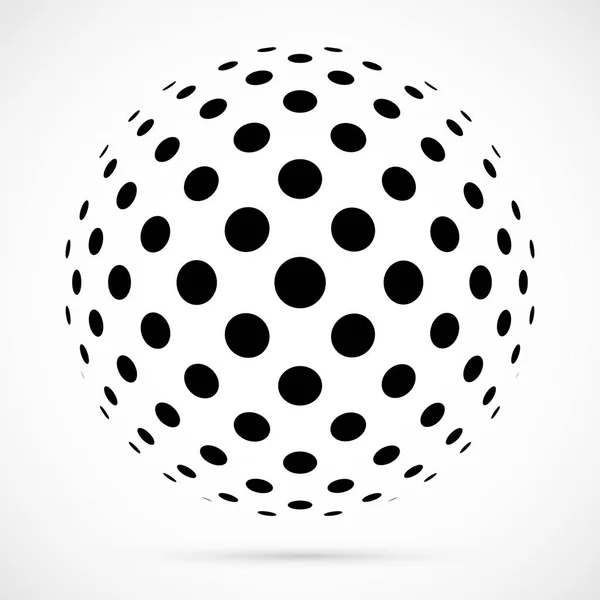 Blanco 3D vector medio tono esfera.Fondo esférico punteado.Plantilla de logotipo con sombra.Puntos aislados en el fondo blanco . — Vector de stock
