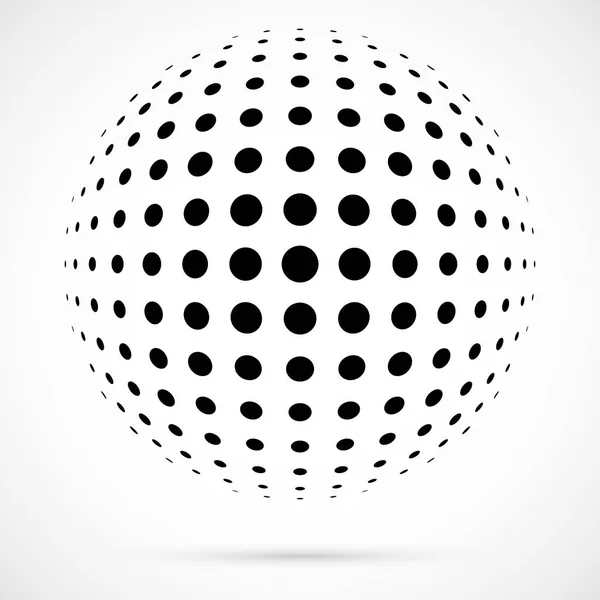 Blanco 3D vector medio tono esfera.Fondo esférico punteado.Plantilla de logotipo con sombra.Puntos aislados en el fondo blanco . — Vector de stock