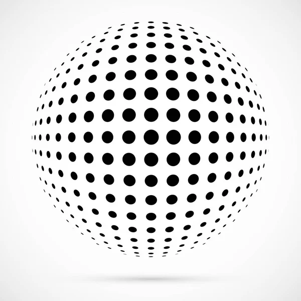 Witte 3D-vector halftone gebied. Gestippelde sferische achtergrond. Logo sjabloon met schaduw. Stippen geïsoleerd op de witte achtergrond. — Stockvector