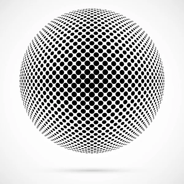 Branco vetor 3D meio tom sphere.Dotted fundo esférico. Modelo de logotipo com sombre.Dots isolado no fundo branco . — Vetor de Stock