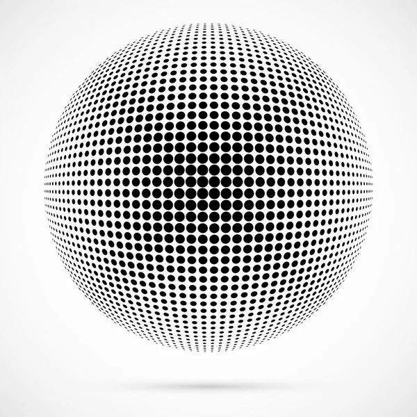 Branco vetor 3D meio tom sphere.Dotted fundo esférico. Modelo de logotipo com sombre.Dots isolado no fundo branco . —  Vetores de Stock