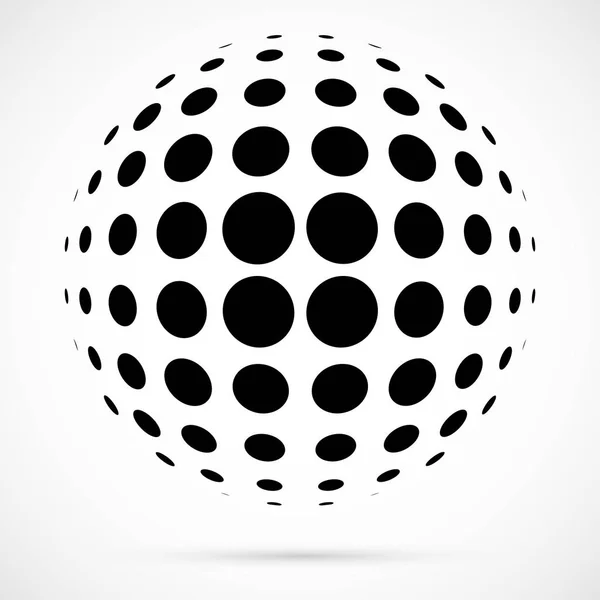 Blanco 3D vector medio tono esfera.Fondo esférico punteado.Plantilla de logotipo con sombra.Puntos aislados en el fondo blanco . — Vector de stock