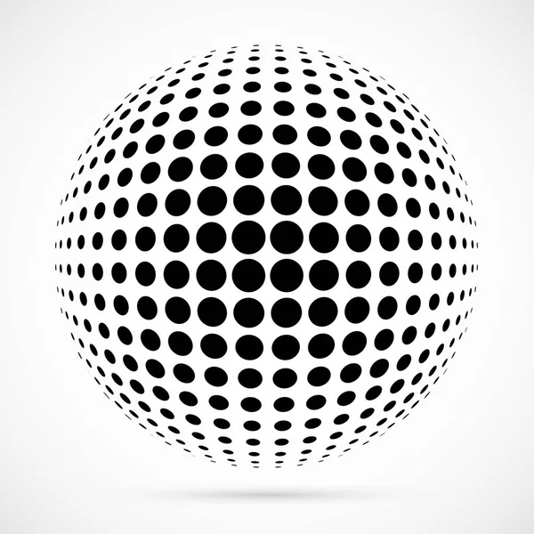 3D vektör noktalı resim küre beyaz. Noktalı küresel arka plan. Gölge logo şablonu. Beyaz arka plan üzerinde izole noktalar.