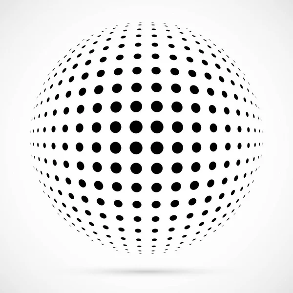 Witte 3D-vector halftone gebied. Gestippelde sferische achtergrond. Logo sjabloon met schaduw. Stippen geïsoleerd op de witte achtergrond. — Stockvector