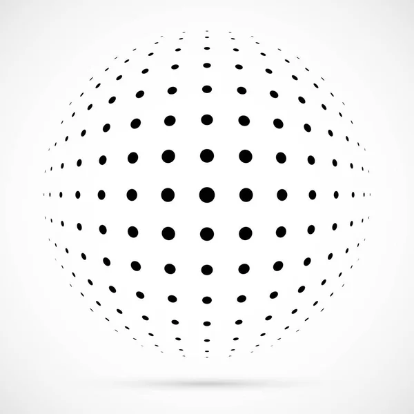 Blanco 3D vector medio tono esfera.Fondo esférico punteado.Plantilla de logotipo con sombra.Puntos aislados en el fondo blanco . — Vector de stock