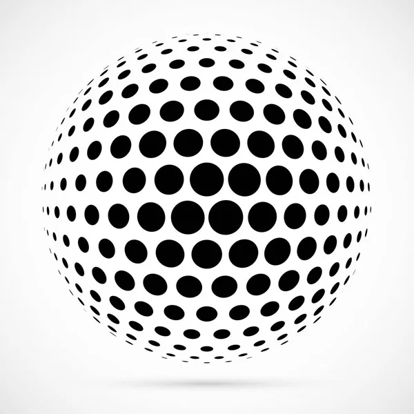 White 3D vector halftone sphere.Dotted spherical background.Logo template with shadow.Dots isolated on the white background. — Stock Vector